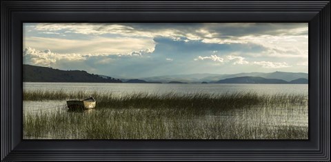 Framed Boat at Rest on Lake Titicaca, Bolivia Print