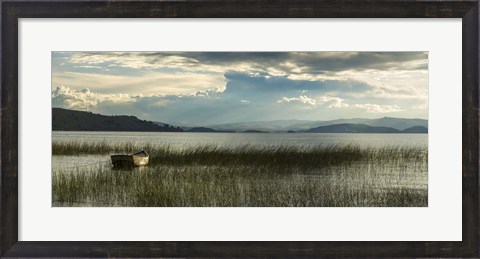 Framed Boat at Rest on Lake Titicaca, Bolivia Print