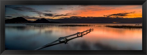 Framed Weathered Jetty at Sunset, Copacabana, Lake Titicaca, Bolivia Print