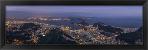 Framed Aerial view of city from Christ the Redeemer, Corcovado, Rio de Janeiro, Brazil Print