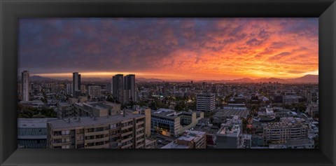 Framed Cityscape at sunset, Santiago, Chile Print