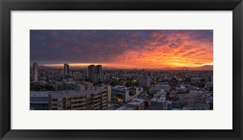 Framed Cityscape at sunset, Santiago, Chile Print