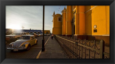 Framed Volkswagen Beetle, Parroquia De San Pedro, Cholula, Mexico Print