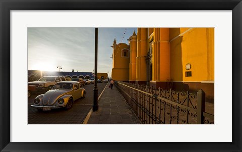 Framed Volkswagen Beetle, Parroquia De San Pedro, Cholula, Mexico Print