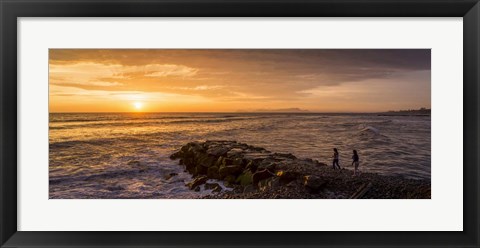 Framed View of Pacific ocean at dusk, Playa Waikiki, Miraflores District, Lima, Peru Print