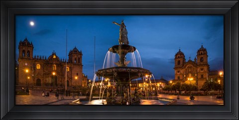 Framed Fountain at La Catedral, Plaza De Armas, Cusco City, Peru Print