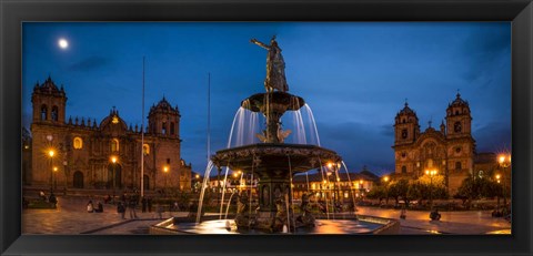 Framed Fountain at La Catedral, Plaza De Armas, Cusco City, Peru Print