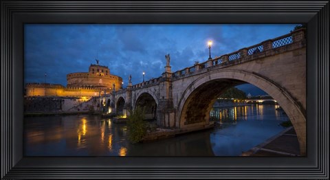 Framed Ponte Sant&#39;Angelo over river with Hadrian&#39;s Tomb in the background, Rome, Lazio, Italy Print