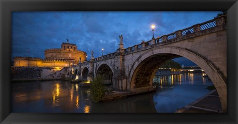 Framed Ponte Sant&#39;Angelo over river with Hadrian&#39;s Tomb in the background, Rome, Lazio, Italy Print