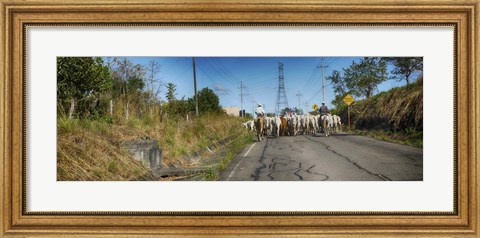 Framed Men with Horses on Road, Costa Rica Print