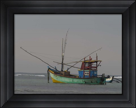 Framed Fishing Boat at Anchor, Matara, Southern Province, Sri Lanka Print