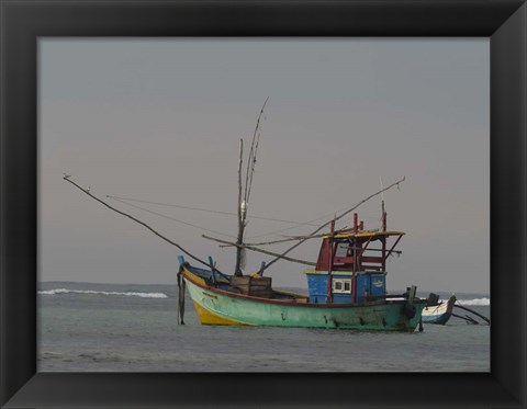 Framed Fishing Boat at Anchor, Matara, Southern Province, Sri Lanka Print