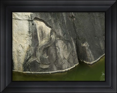 Framed Elephant Carved into Rock, Anuradhapura, Sri Lanka Print