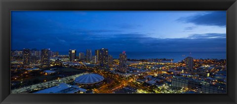 Framed Downtown Honolulu at Night, Oahu, Hawaii Print