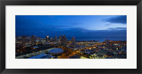 Framed Downtown Honolulu at Night, Oahu, Hawaii Print