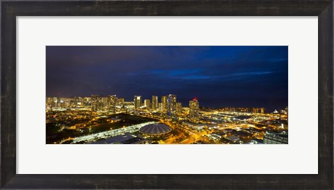 Framed Downtown Honolulu Lit-Up at Night, Oahu, Hawaii Print