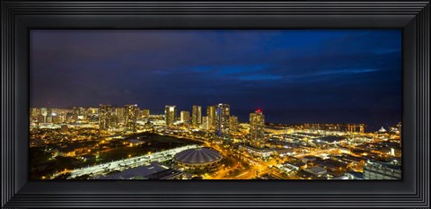 Framed Downtown Honolulu Lit-Up at Night, Oahu, Hawaii Print