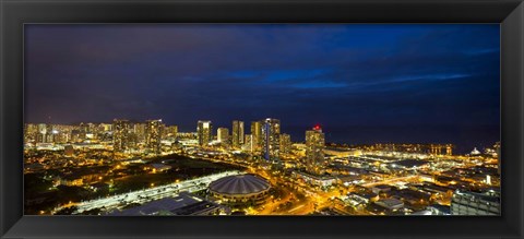 Framed Downtown Honolulu Lit-Up at Night, Oahu, Hawaii Print