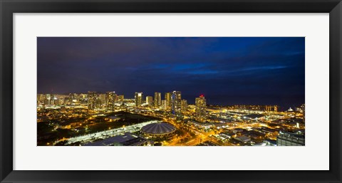 Framed Downtown Honolulu Lit-Up at Night, Oahu, Hawaii Print