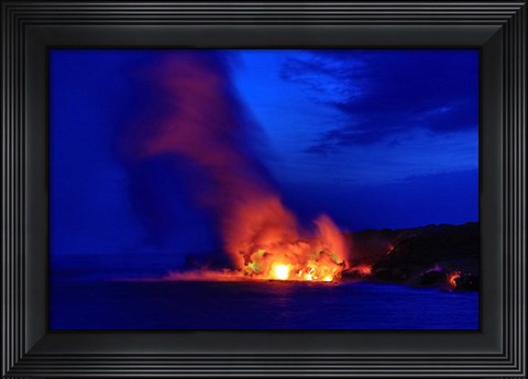 Framed Lava Flowing Into Ocean, Hawaii Volcanoes National Park, Big Island, Hawaii Print