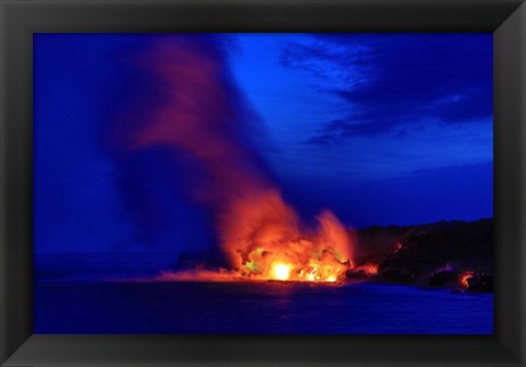 Framed Lava Flowing Into Ocean, Hawaii Volcanoes National Park, Big Island, Hawaii Print