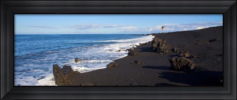 Framed Elevated View of Beach, Keawaiki Bay, Black Sand Beach, Kohala, Big Island, Hawaii Print