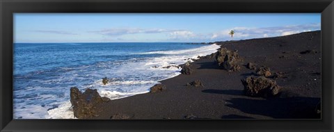 Framed Elevated View of Beach, Keawaiki Bay, Black Sand Beach, Kohala, Big Island, Hawaii Print