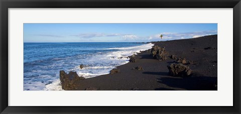 Framed Elevated View of Beach, Keawaiki Bay, Black Sand Beach, Kohala, Big Island, Hawaii Print