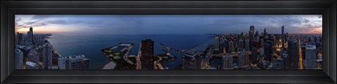 Framed Aerial View of a City at Dusk, Lake Michigan, Illinois Print