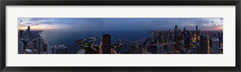 Framed Aerial View of a City at Dusk, Lake Michigan, Illinois Print