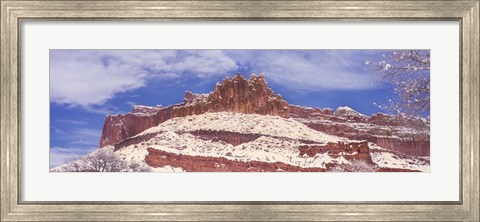 Framed Snow Covered Cliff in Capitol Reef National Park, Utah Print
