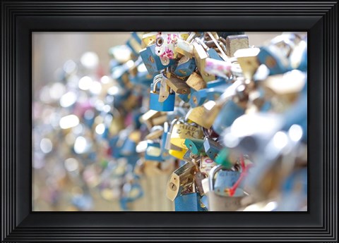 Framed Abundance of Love Padlocks on Railings, Prague Print
