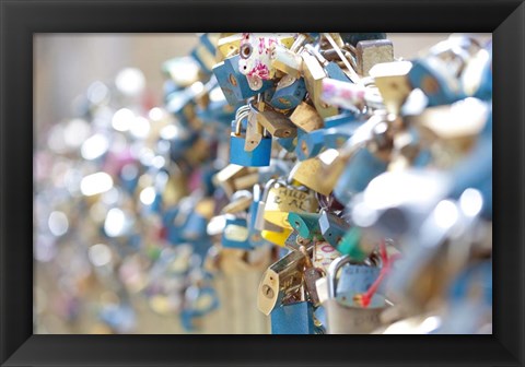 Framed Abundance of Love Padlocks on Railings, Prague Print