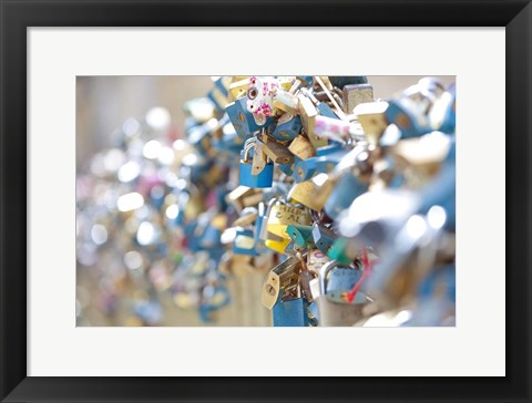 Framed Abundance of Love Padlocks on Railings, Prague Print