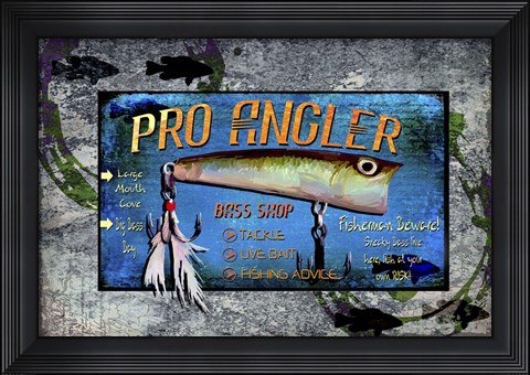 Framed Fishing - Bass Lure Poppy Sign Print