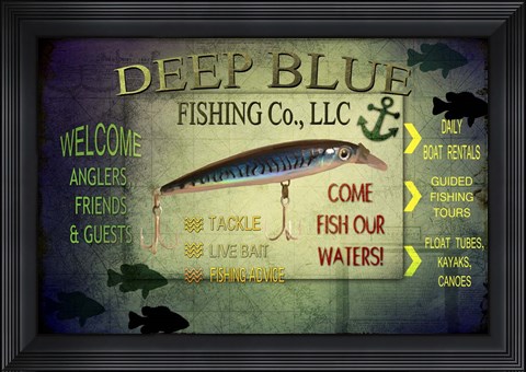 Framed Fishing - Deep Blue LLC sign Print