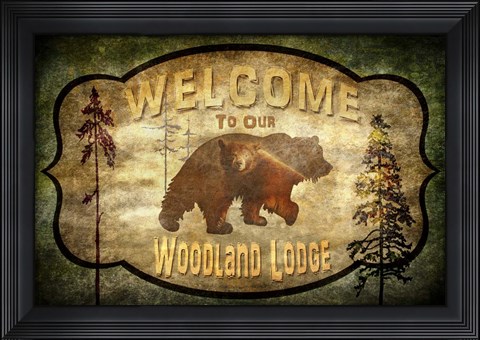 Framed Welcome - Lodge Bear Print