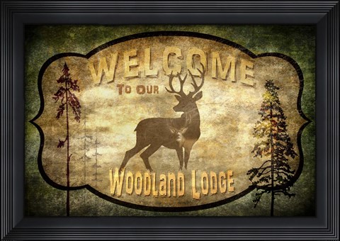 Framed Welcome - Lodge Deer Print