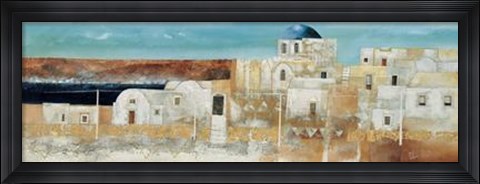 Framed Fulvio Dot - Veduta di Thira Size 39.5x13.75 Print