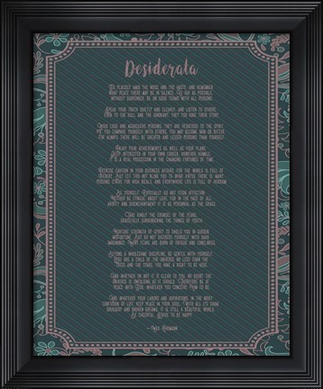 Framed Desiderata Floral Frame Turquoise Print