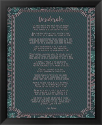 Framed Desiderata Floral Frame Turquoise Print