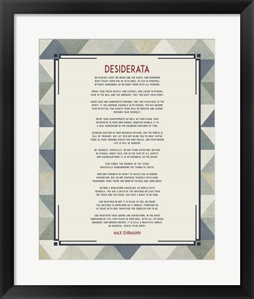 Framed Desiderata Triangle Pattern Frame Blue Print