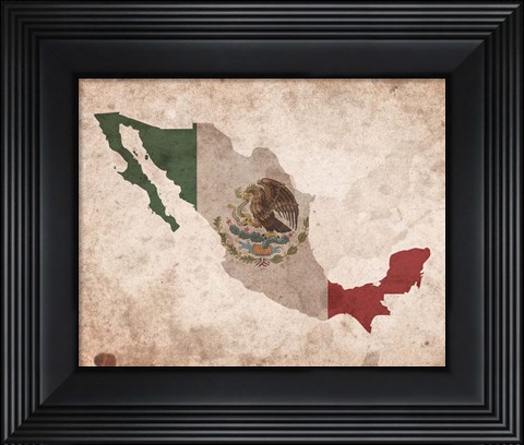 Framed Map with Flag Overlay Mexico Print
