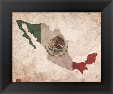 Framed Map with Flag Overlay Mexico Print