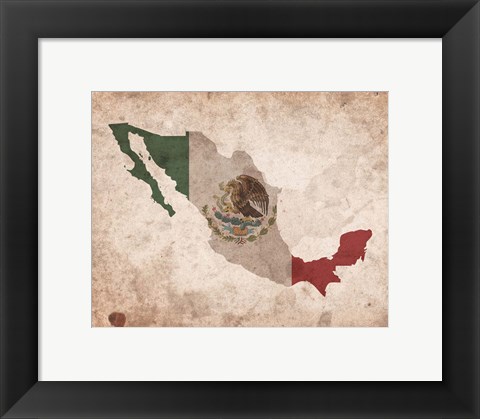 Framed Map with Flag Overlay Mexico Print