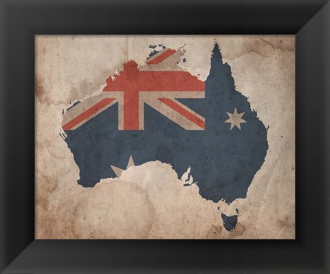 Framed Map with Flag Overlay Australia Print