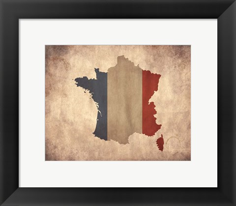 Framed Map with Flag Overlay France Print