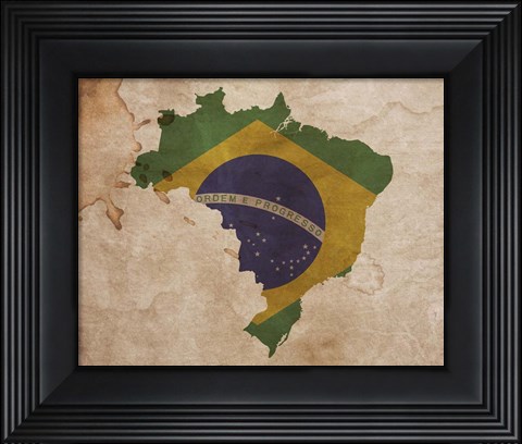 Framed Map with Flag Overlay Brazil Print