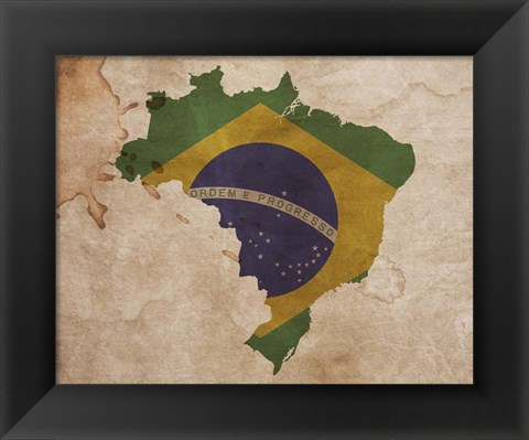 Framed Map with Flag Overlay Brazil Print