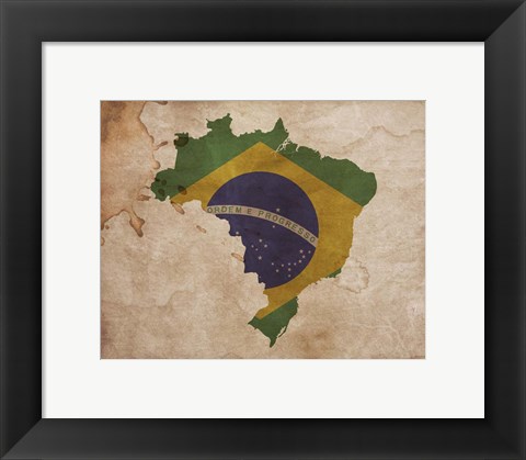 Framed Map with Flag Overlay Brazil Print